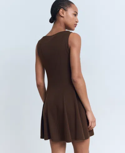 Mango Cotton Mix Sleeveless Pleat Detail Mini Dress In Brown