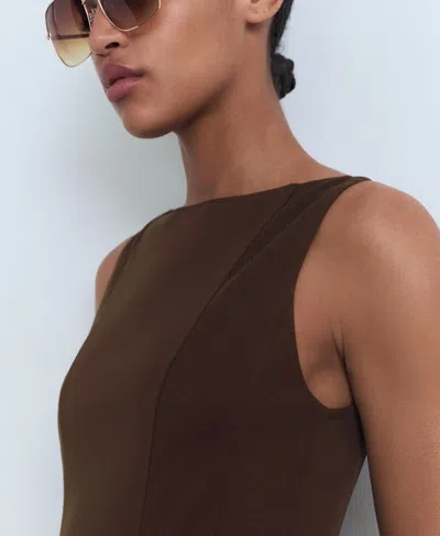 Mango Cotton Mix Sleeveless Pleat Detail Mini Dress In Brown