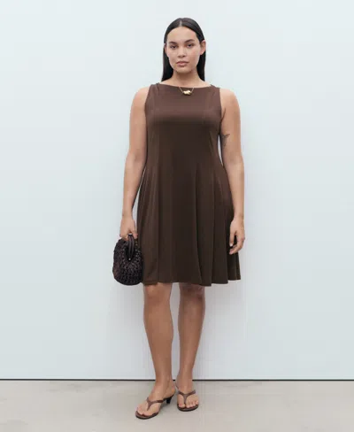 Mango Cotton Mix Sleeveless Pleat Detail Mini Dress In Brown