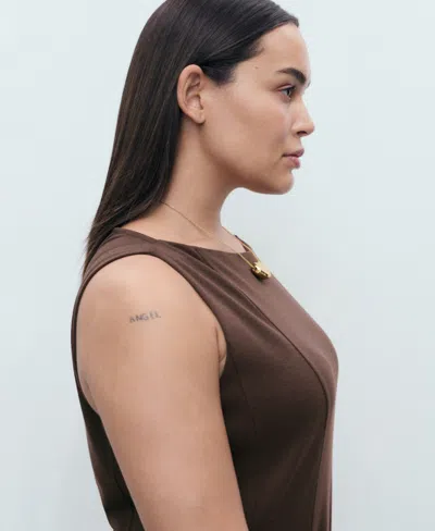 Mango Cotton Mix Sleeveless Pleat Detail Mini Dress In Brown