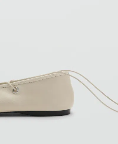 Mango Women's Crossed Straps Leather Ballet Flats In White