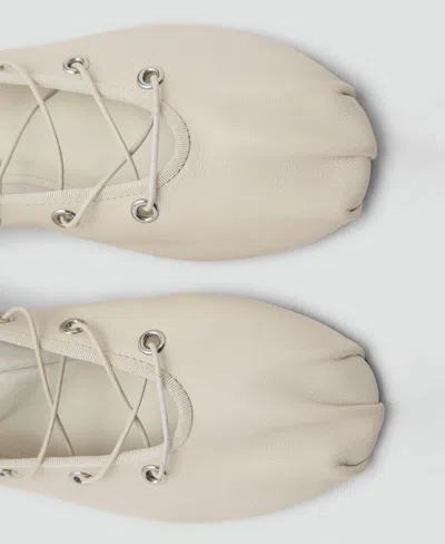 Mango Women's Crossed Straps Leather Ballet Flats In White