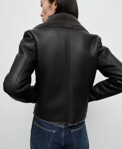 Mango Faux-fur-effect Biker Jacket Black In Multi