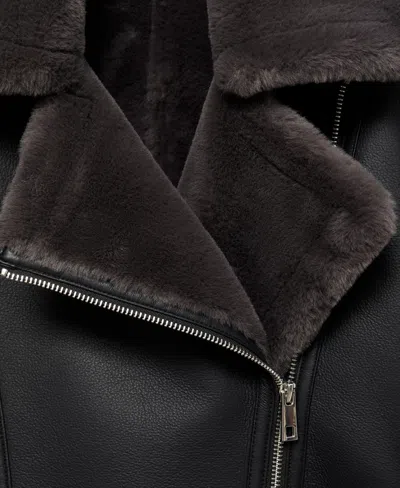 Mango Faux-fur-effect Biker Jacket Black In Multi