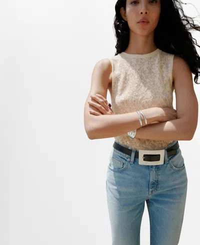 Mango High Neck Knit Sleeveless Top In Neutral