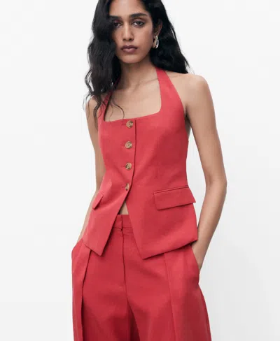 Mango Cotton Mix Halterneck Vest In Multi