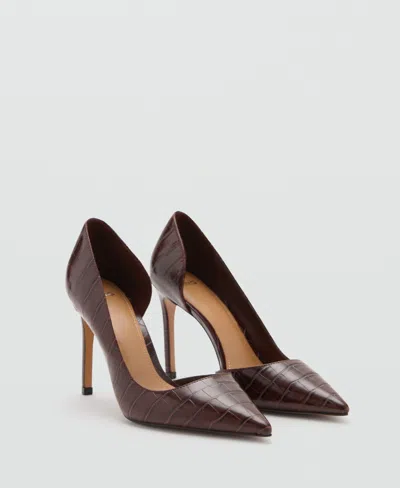 Mango Faux Croc Heeled Stiletto In Brown