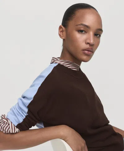 Mango Combined Design Sweater In Brown