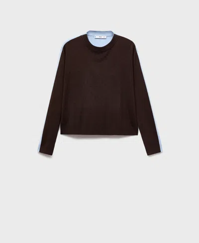 Mango Combined Design Sweater In Brown