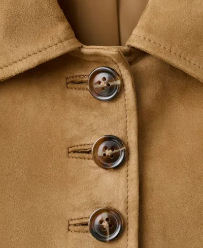Mango Suede Jacket With Buttons Ochre In Brown