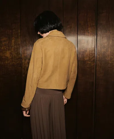 Mango Suede Jacket With Buttons Ochre In Brown