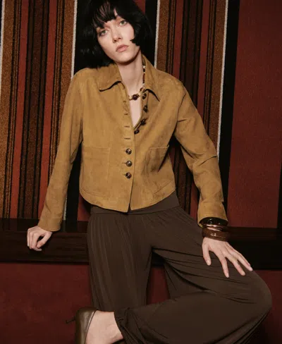 Mango Suede Jacket With Buttons Ochre In Brown