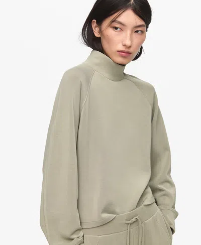 Mango High Collar Sweatshirt Khaki In Gray