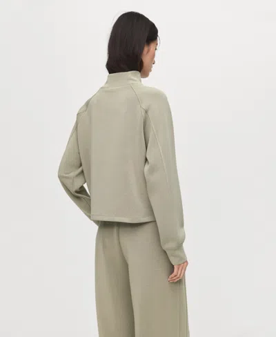 Mango High Collar Sweatshirt Khaki In Gray