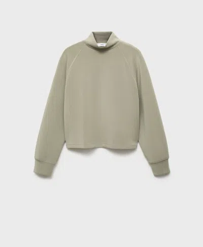 Mango High Collar Sweatshirt Khaki In Gray