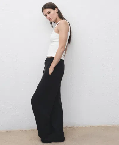 Mango Drawstring Straight Leg Pants In Black