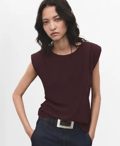 Mango Ruched Blouse With Shoulder Pads Chocolate In Burgundy