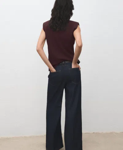 Mango Ruched Blouse With Shoulder Pads Chocolate In Burgundy