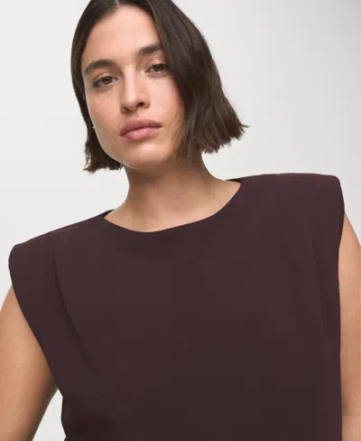 Mango Ruched Blouse With Shoulder Pads Chocolate In Burgundy