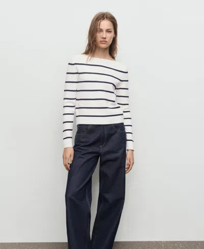 Mango Fine-knit Boat-neck Sweater Ecru In Multi