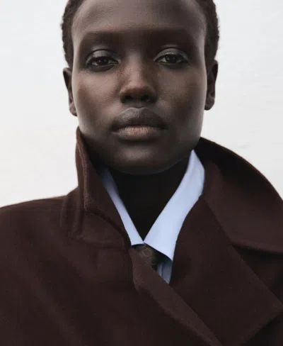 Mango Picarol Double Breasted Wool Blend Coat In Brown