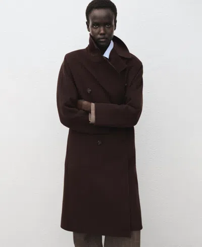 Mango Picarol Double Breasted Wool Blend Coat In Brown