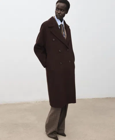 Mango Picarol Double Breasted Wool Blend Coat In Brown