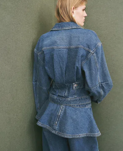 Mango Fitted Denim Jacket With Pockets Medium Blue In Blue