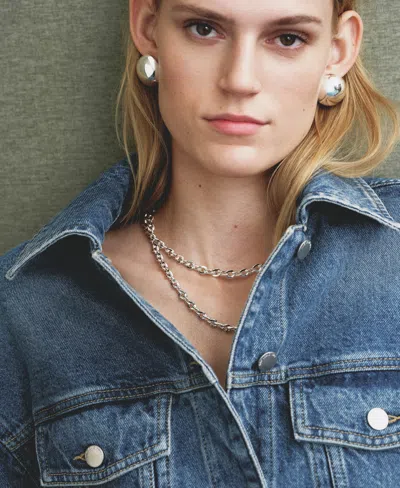 Mango Fitted Denim Jacket With Pockets Medium Blue In Blue