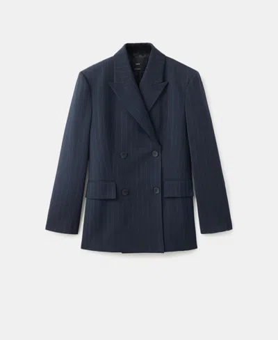 Mango Women's Double-breasted Pinstripe Blazer In Blue
