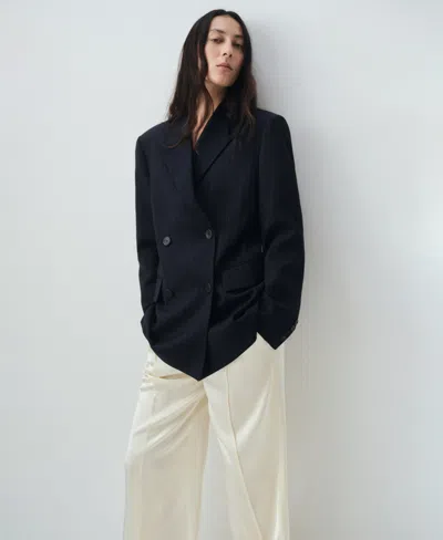 Mango Women's Double-breasted Pinstripe Blazer In Blue