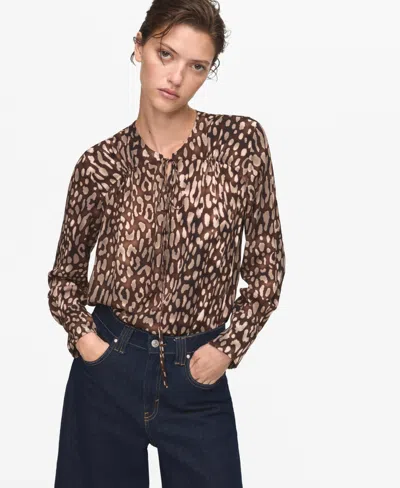 Mango Satin Leopard-print Blouse With Bow Brown In Brown