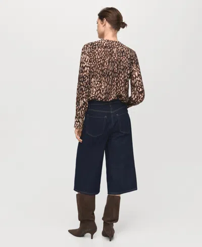 Mango Satin Leopard-print Blouse With Bow Brown In Brown
