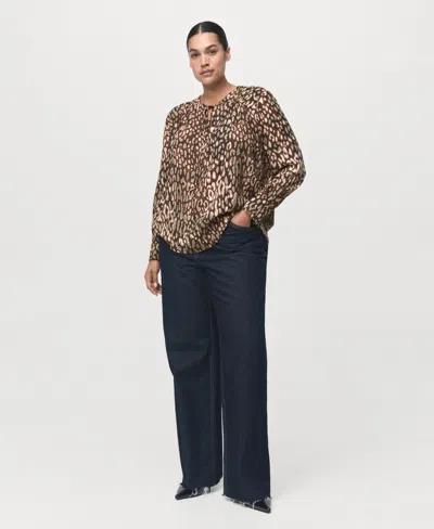 Mango Satin Leopard-print Blouse With Bow Brown In Brown