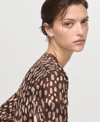 Mango Satin Leopard-print Blouse With Bow Brown In Brown
