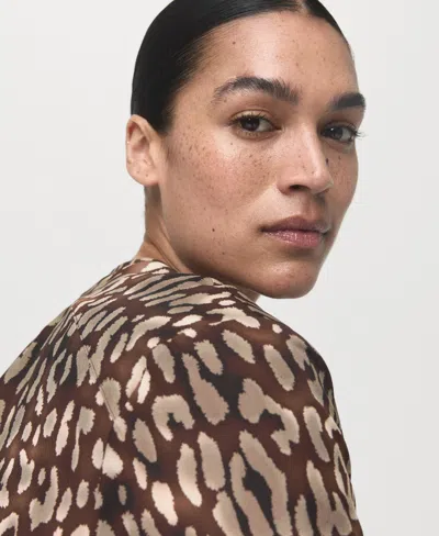 Mango Satin Leopard-print Blouse With Bow Brown In Brown