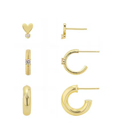 Unwritten Cubic Zirconia Heart Stud And Hoops Earring Set In Gold