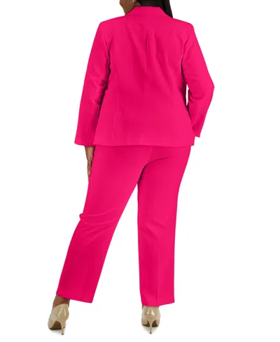 Le Suit Plus Women's Notched-lapel Blazer Pants Suit Set In Pink