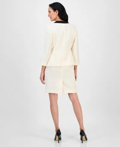 Le Suit Women's Tipped 3/4-sleeve Jacket And Skirt Suit Set, Regular & Petite In White