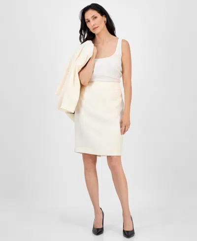 Le Suit Women's Tipped 3/4-sleeve Jacket And Skirt Suit Set, Regular & Petite In White