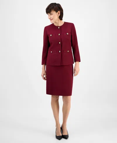 Le Suit Women's Pencil Skirt Suit Set, Regular & Petite In Burgundy