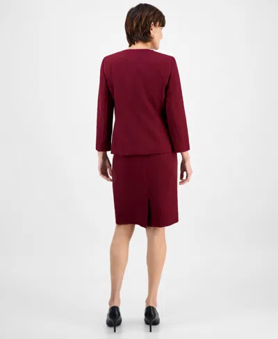 Le Suit Women's Pencil Skirt Suit Set, Regular & Petite In Burgundy
