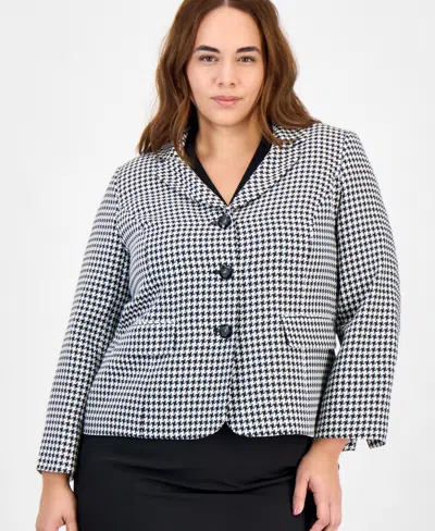Le Suit Plus Size Pencil Skirt Houndstooth Suit Set In Multi