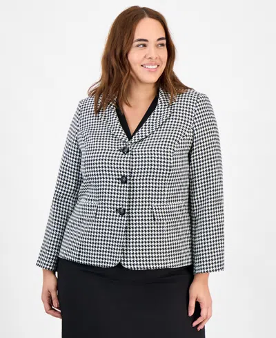 Le Suit Plus Size Pencil Skirt Houndstooth Suit Set In Multi