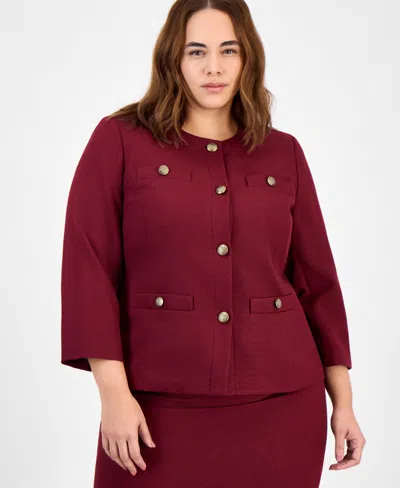 Le Suit Plus Size Sleeveless Sheath Dress Suit Set In Burgundy