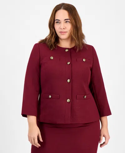Le Suit Plus Size Sleeveless Sheath Dress Suit Set In Burgundy