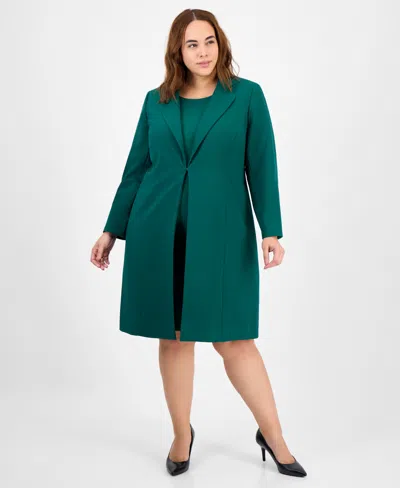 Le Suit Plus Size Sleeveless Sheath Dress Suit Set In Green