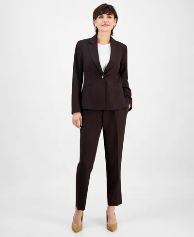 Le Suit Women's Notch-collar One-button Pantsuit Set, Regular & Petite In Brown