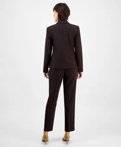 Le Suit Women's Notch-collar One-button Pantsuit Set, Regular & Petite In Brown