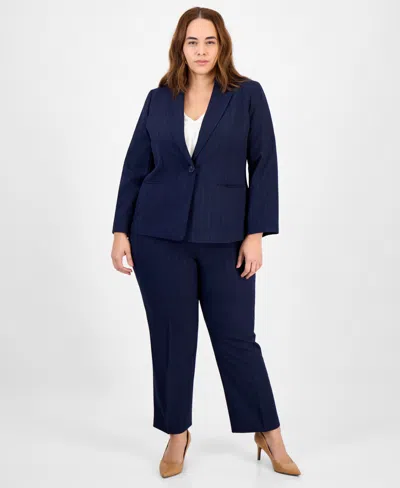 Le Suit Women's Notch-collar One-button Pantsuit Set In Blue